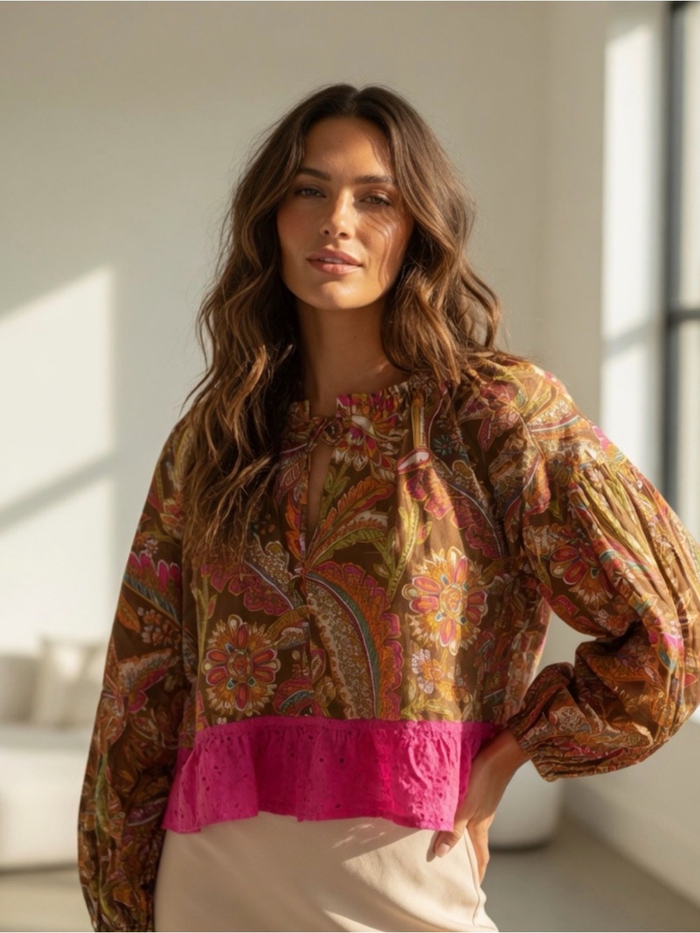Love the label Boho-chic cropped blouse, size L